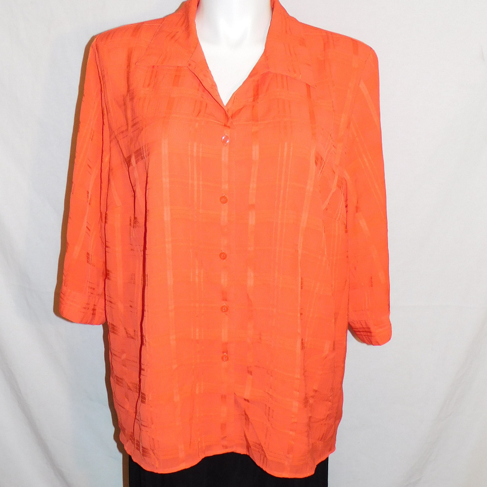 2X Maggie Barnes Orange Boxy Woven 2fer Top EUC